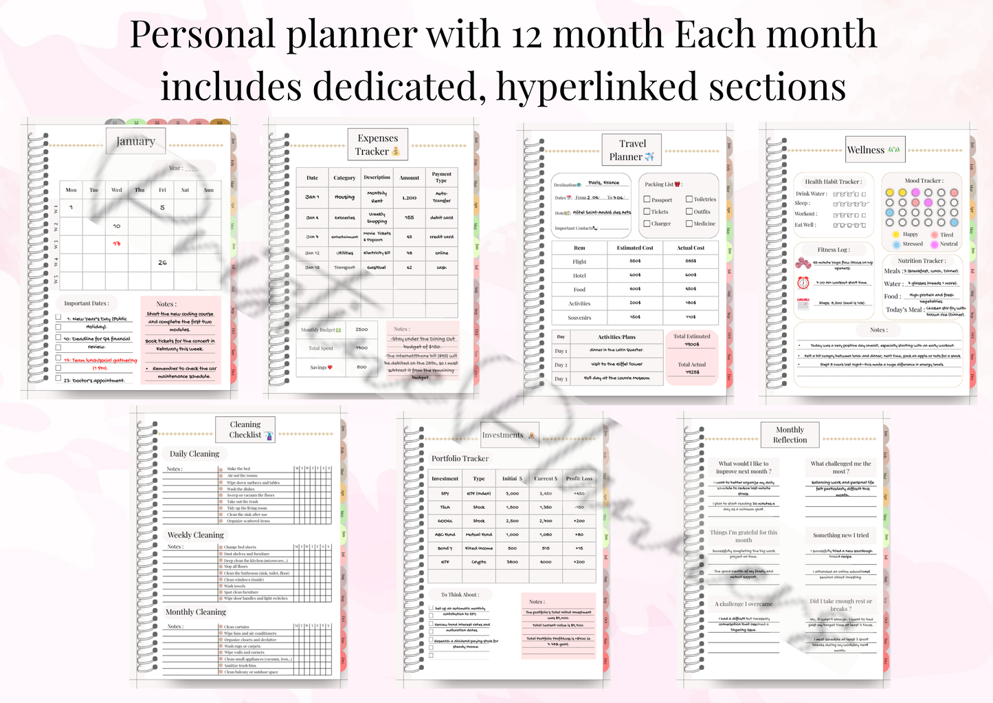 Complete Yearly Digital Planner | Finance, Wellness, Travel & More